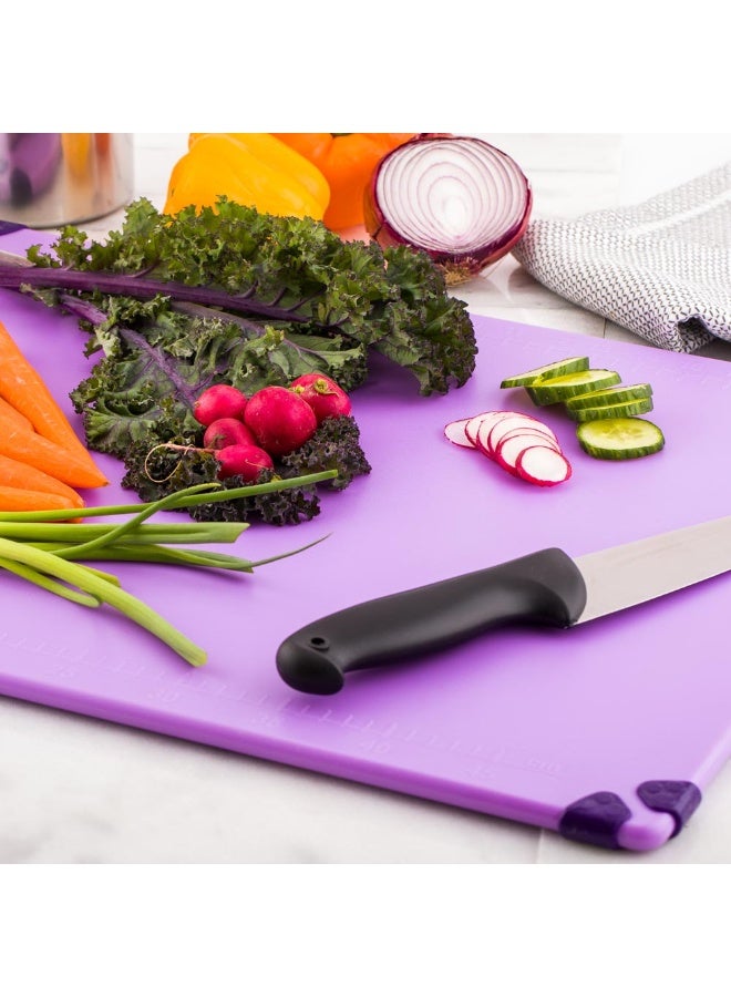 Restaurantware 18" x 24" Purple Durable Plastic Cutting Board - Rubber Corner Grips Prevent Slipping - Color-Coded for HACCP-Compliant - Measurement Markers for Precise Cutting - Dishwashable - 1-CT - Image 3