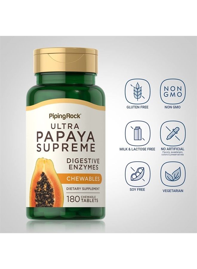 Piping Rock Papaya Enzymes Chewable | 180 Tablets | Vegetarian Digestion Formula | Non-GMO, Gluten Free Supplement | Tropical Flavored - Image 3