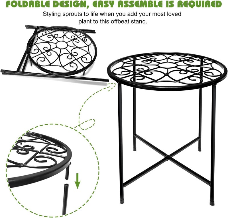 Aonagi 15" Tall Metal Plant Stand, 11" Wide Round Plant Stand for Flower Pots Up to 100lbs, Rustproof Iron Plant Holder for Indoor Outdoor Use, Easy Assemble Flower Stand for Home Garden Display Greenery - Image 5