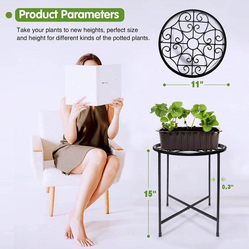 Aonagi 15" Tall Metal Plant Stand, 11" Wide Round Plant Stand for Flower Pots Up to 100lbs, Rustproof Iron Plant Holder for Indoor Outdoor Use, Easy Assemble Flower Stand for Home Garden Display Greenery - Image 2