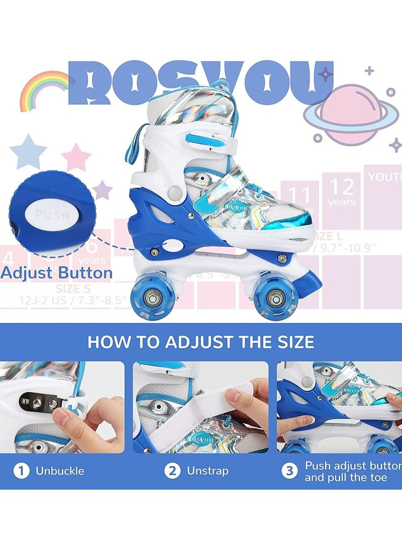LIMOS Roller Skates for Kids, with All Wheels Light up Adjustable Roller Skates full light Blue S(31-34)  - Image 2