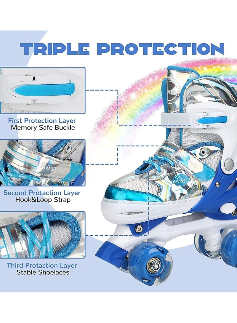 LIMOS Roller Skates for Kids, with All Wheels Light up Adjustable Roller Skates full light Blue S(31-34)  - Image 3