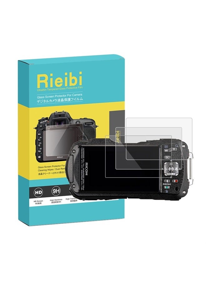 Rieibi (3 Packs) Screen Protector for Ricoh WG-80 WG-70 WG-60 WG-50 WG-40 WG-40W Digital Camera, 0.33mm 9H Hardness Tempered Glass Film for Ricoh WG80 Anti-Fingerprint Anti-Scratch Ultra-clear  - Image 1
