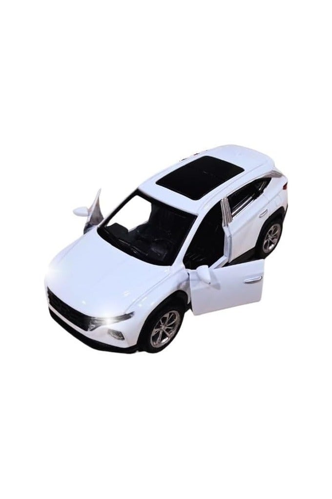 Hyundaii Tucson SUV Die cast 1:36 Scale Model With Lights and Sound – Alloy Children’s Sports Model Car Die-Cast Metal Toy Car – Front Doors Open– White - Image 2
