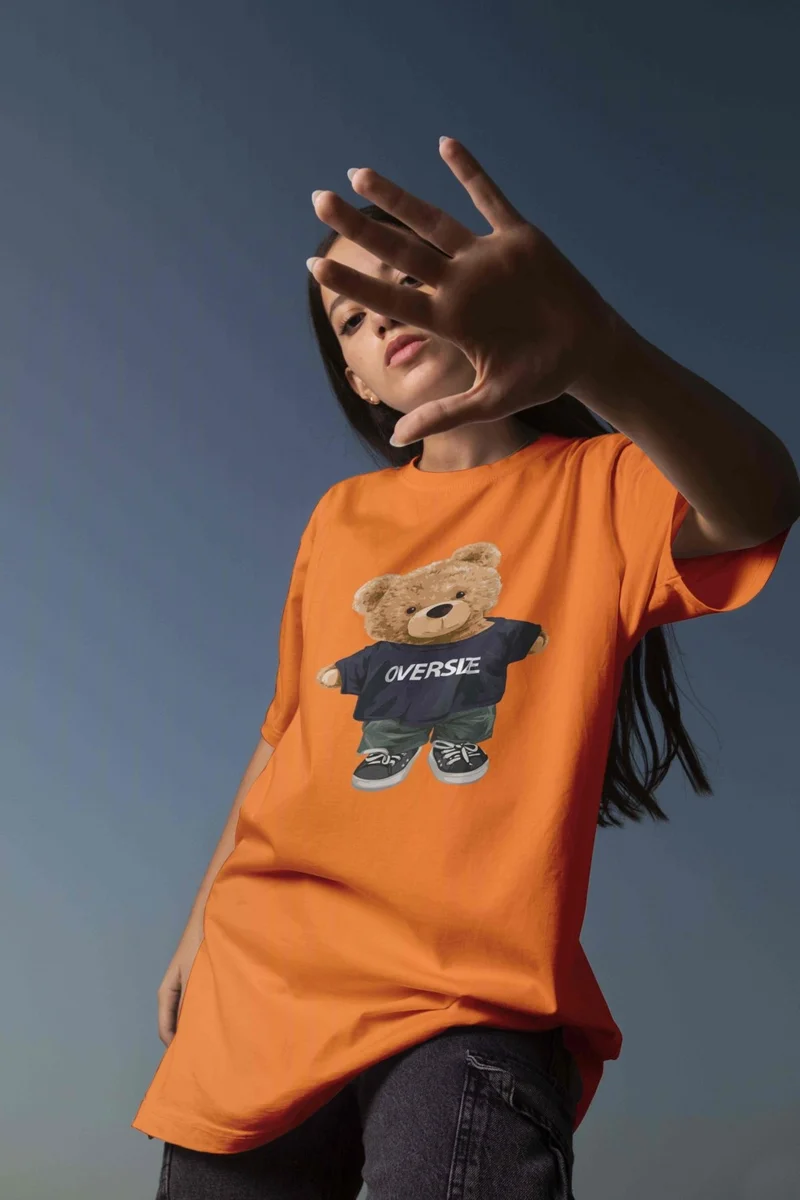 دوغ فش Printed Orange Oversize Unisex Tshirt