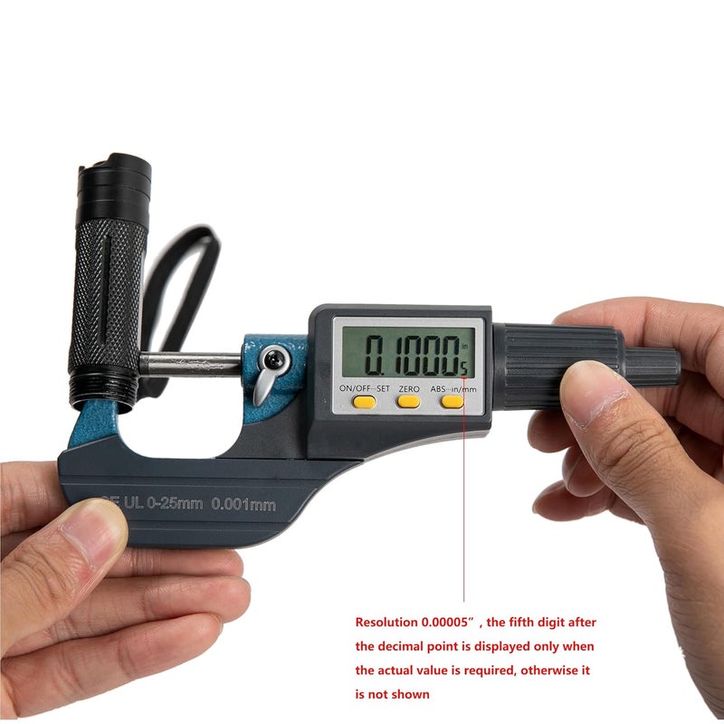 Beslands Digital Electronic Display Micrometer 0-1" / 0-25mm Gauge 0.00005" / 0.001mm Thickness Measuring Tools for Mechanics Inch/Metric Calipers, Machinist Micrometer, Protective Case with Battery - Image 3