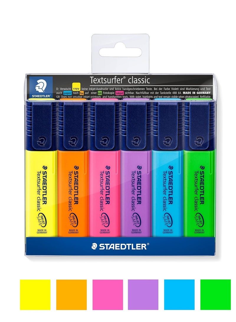 STAEDTLER مجموعة أقلام تحديد Textsurfer ذات الأطراف المائلة المكونة من 6 قطع بألوان فلورية - Image 1