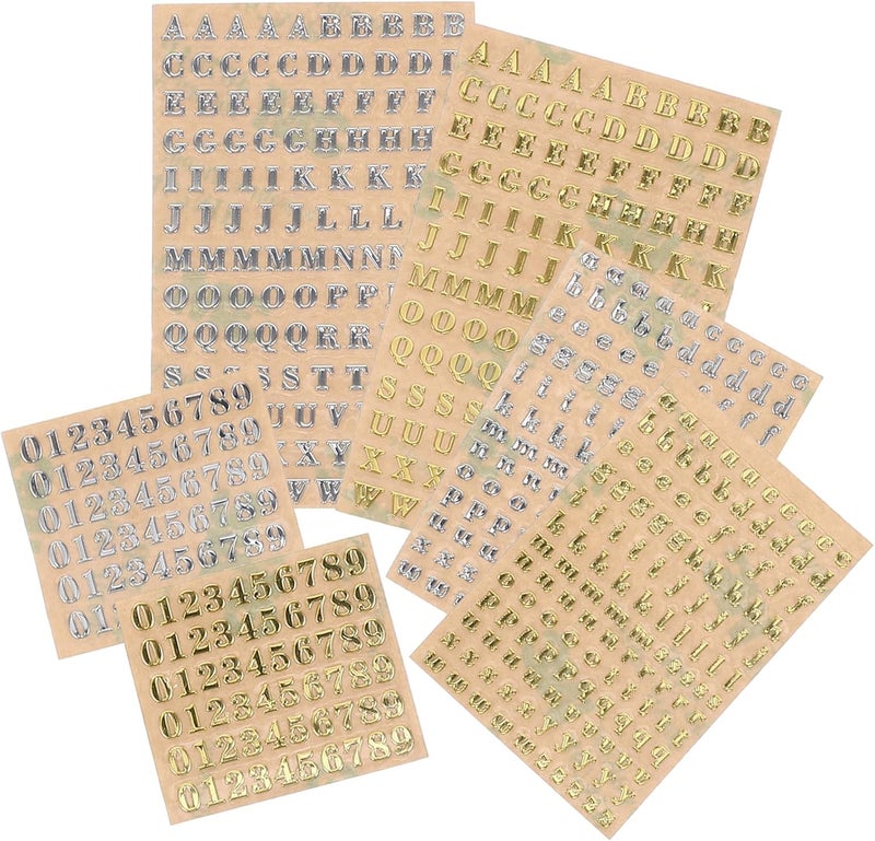 Alphabet Number Stickers 3mm Metallic Letters and Numbers Adhesive Decals 12 Sheets DIY Scrapbooking Nail Art Phone Case Cup Decoration Set for Crafts and Journaling - Image 1