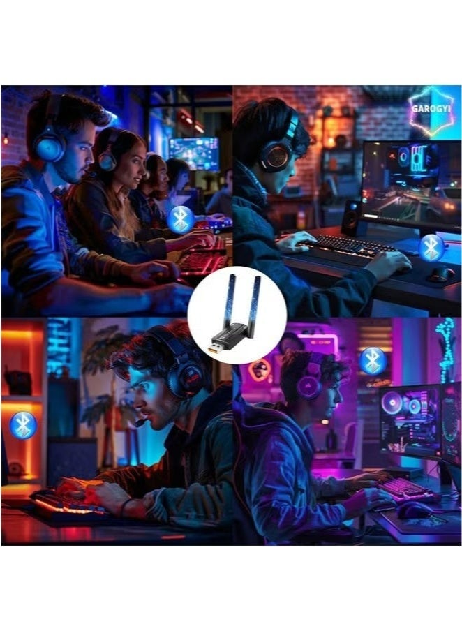 بست محول واي فاي لاسلكي USB بتقنية بلوتوث 5.4، محول واي فاي 6 USB 2.0 بسرعة AX900 ميجابت في الثانية بدون برنامج تشغيل، نطاق مزدوج 5.8 جيجاهرتز/2.4 جيجاهرتز 5 ديسيبل لأجهزة الكمبيوتر/الكمبيوتر المكتبي/الكمبيوتر اللوحي/الكمبيوتر المحمول، يدعم أنظمة التشغيل Windows 11/10/8.1/8/7/XP/Vista - Image 4