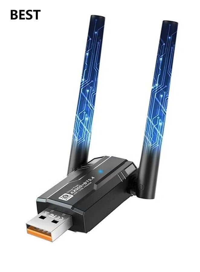 بست محول واي فاي لاسلكي USB بتقنية بلوتوث 5.4، محول واي فاي 6 USB 2.0 بسرعة AX900 ميجابت في الثانية بدون برنامج تشغيل، نطاق مزدوج 5.8 جيجاهرتز/2.4 جيجاهرتز 5 ديسيبل لأجهزة الكمبيوتر/الكمبيوتر المكتبي/الكمبيوتر اللوحي/الكمبيوتر المحمول، يدعم أنظمة التشغيل Windows 11/10/8.1/8/7/XP/Vista - Image 1