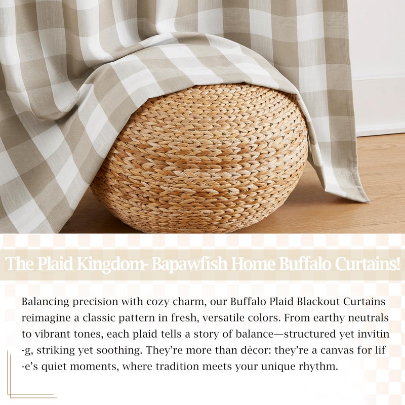 Bapawfish Beige White Full Blackout Bedroom Curtain Panels 90 Inches Long,Buffalo Plaid Room Darkening Drapes for Living Room,Thermal Insulated Window Treatment,Rod Pocket Back Tabs,40" Wx90 Lx2 - Image 5