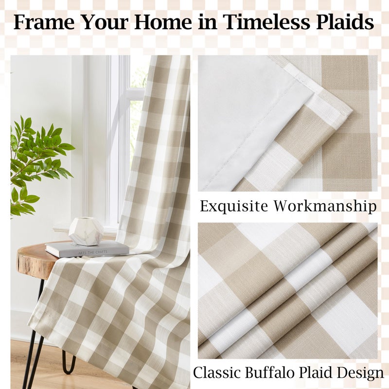Bapawfish Beige White Full Blackout Bedroom Curtain Panels 90 Inches Long,Buffalo Plaid Room Darkening Drapes for Living Room,Thermal Insulated Window Treatment,Rod Pocket Back Tabs,40" Wx90 Lx2 - Image 4