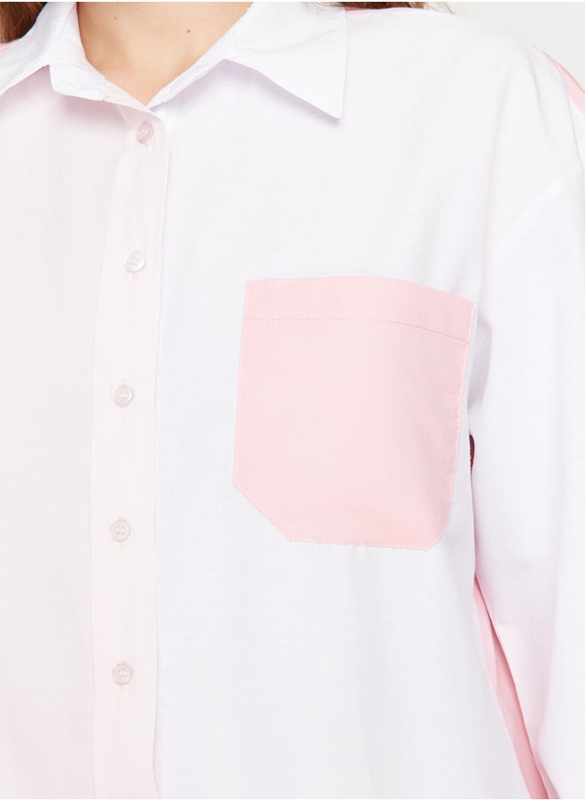 trendyol Pink Color Block Oversize Wide Fit Woven Shirt TWOSS24GO00136  - Image 5