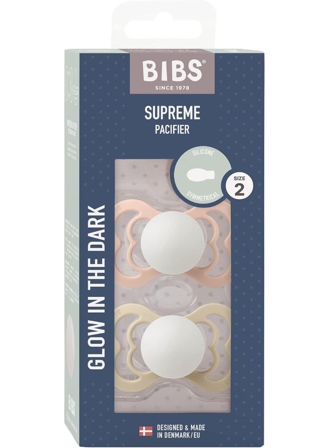 Bibs Supreme Silicone Pacifier for 6+ Months Toddlers 2-Pieces, Size 2, Blush Night/Vanilla Night - Image 2