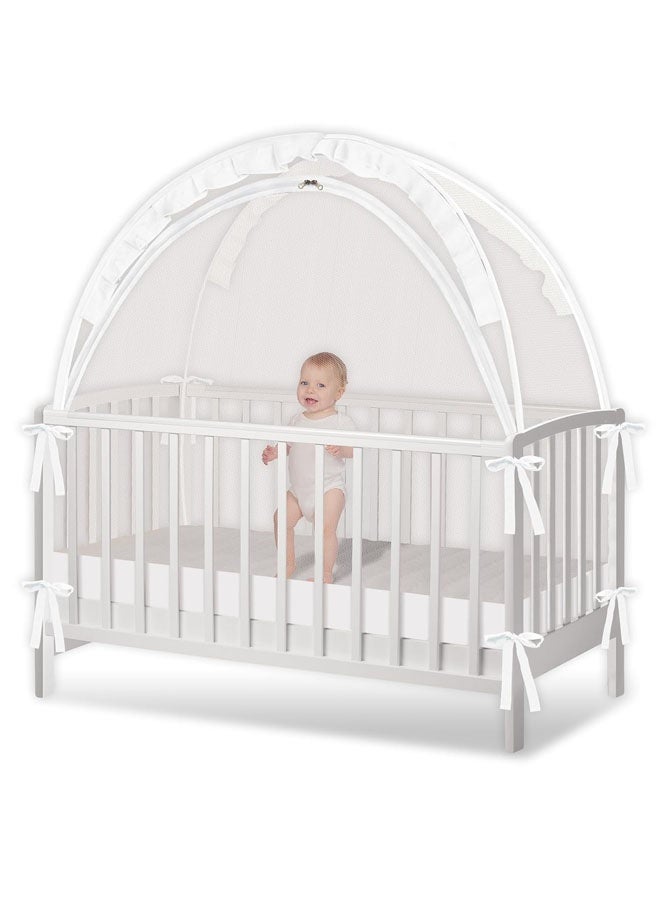 L&E Pop Up Tent Cover Crib - Crib Net to Keep Baby in, Stop Baby from Climbing Out of Crib, Tent with Durable Breathable Net Double Zipper Strong Rods Installation Convenience - Image 1