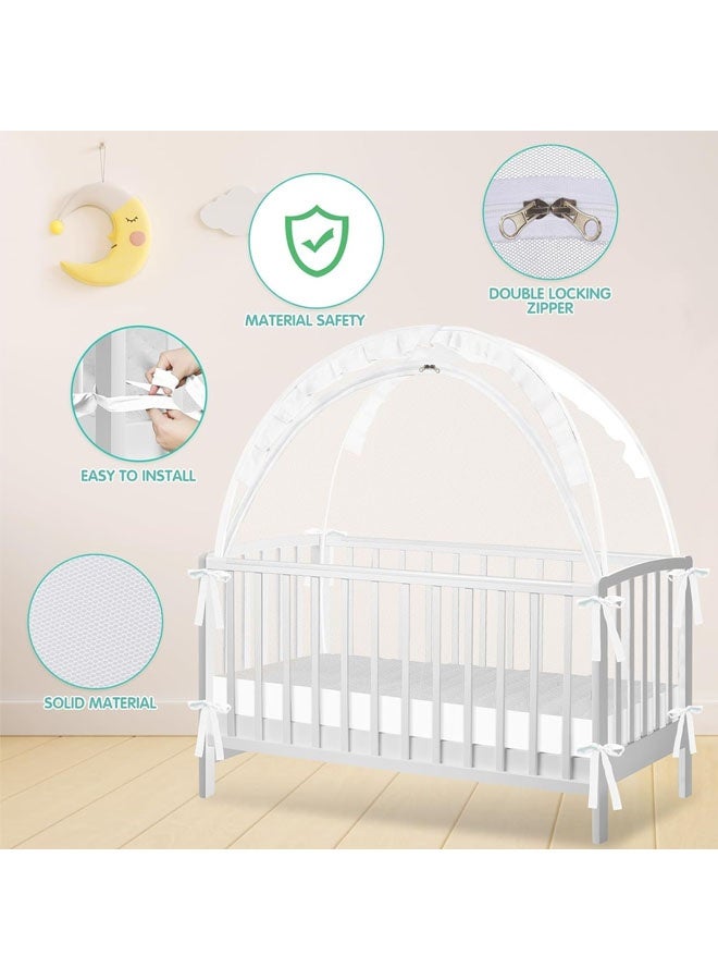 L&E Pop Up Tent Cover Crib - Crib Net to Keep Baby in, Stop Baby from Climbing Out of Crib, Tent with Durable Breathable Net Double Zipper Strong Rods Installation Convenience - Image 3