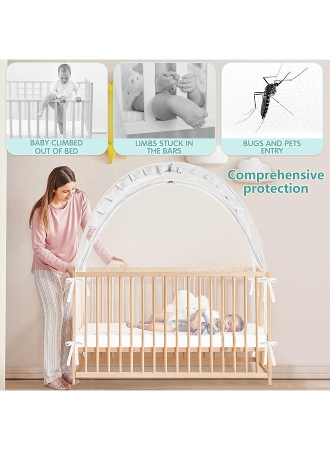 L&E Pop Up Tent Cover Crib - Crib Net to Keep Baby in, Stop Baby from Climbing Out of Crib, Tent with Durable Breathable Net Double Zipper Strong Rods Installation Convenience - Image 2