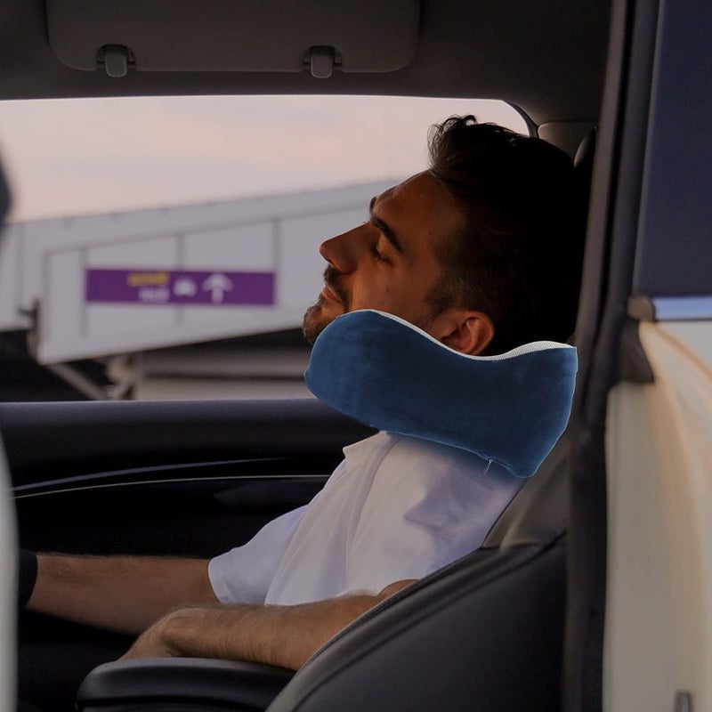 PRIME PICK Extra Soft Memory Foam Luxury Travel Neck Pillow with Head Support for Airplane Car Train Bus and Home Light Weight Easy to Carry Blue Pack of 2 - Image 3