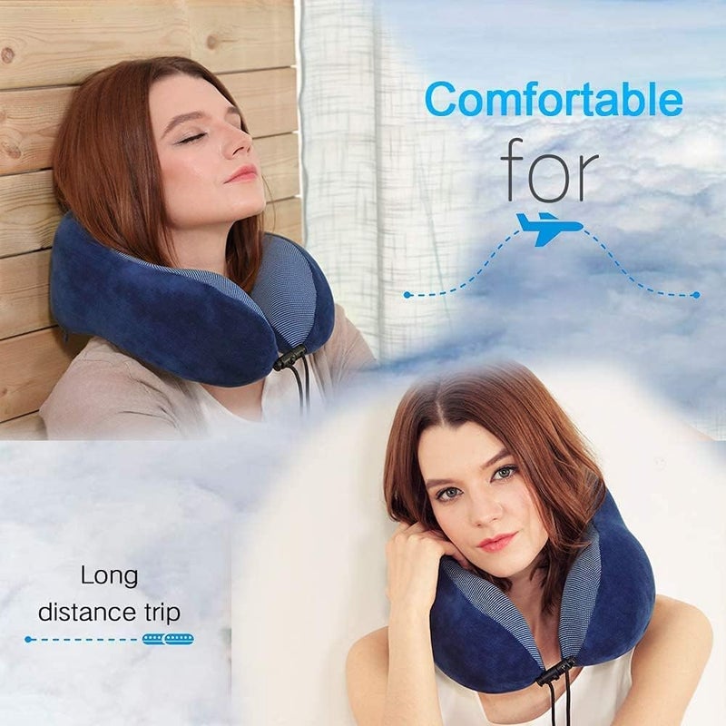 PRIME PICK Extra Soft Memory Foam Luxury Travel Neck Pillow with Head Support for Airplane Car Train Bus and Home Light Weight Easy to Carry Blue Pack of 2 - Image 4
