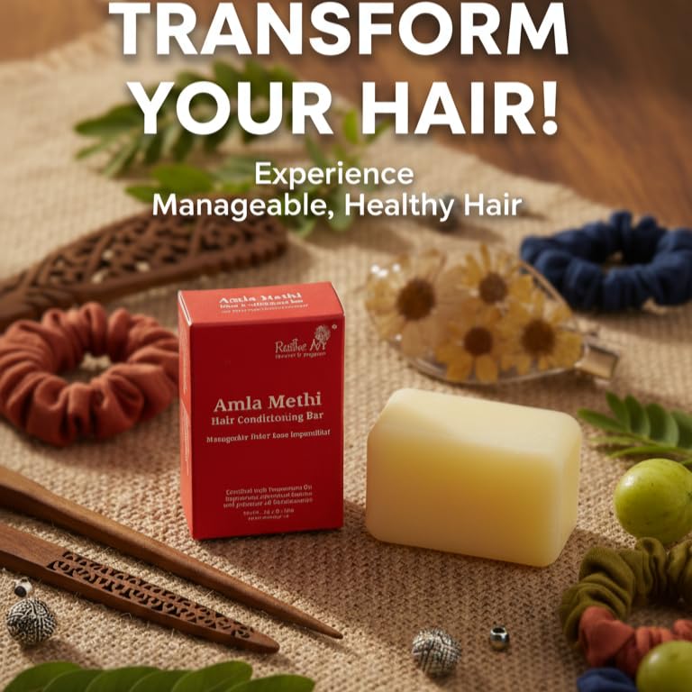 Rustic Art Amla Methi Hair Conditioning Bar All Hair Types Soft Glossy Tangle Free Sulphate Sillicone Free Women Men - Image 3