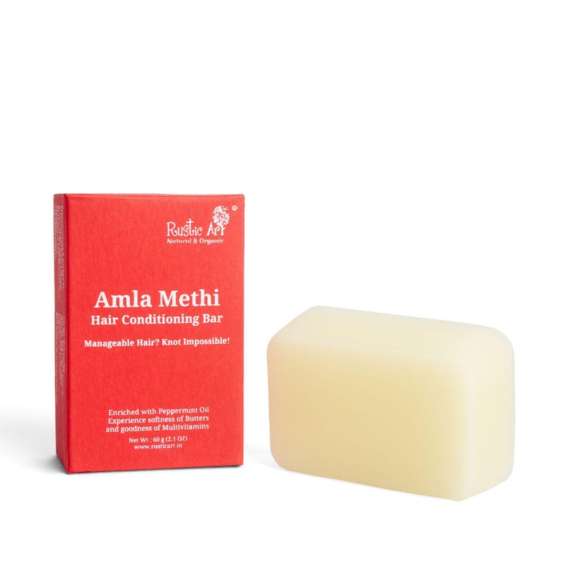 Rustic Art Amla Methi Hair Conditioning Bar All Hair Types Soft Glossy Tangle Free Sulphate Sillicone Free Women Men - Image 2