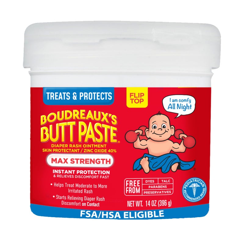 Boudreaux's Butt Paste Maximum Strength Diaper Rash Cream, Ointment for Baby, 14 oz Flip-Top Jar - Image 1