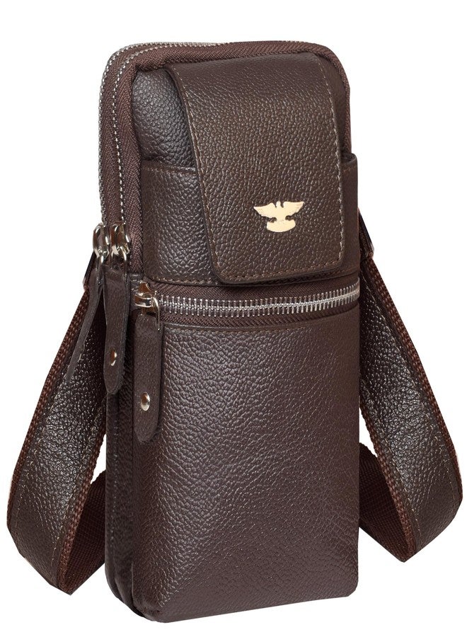 ABYS حافظة جواز سفر من الجلد الطبيعي من ABYS للرجال والنساء - حقيبة عمودية بنية اللون تُستخدم أيضًا كحقيبة خصر - Image 1