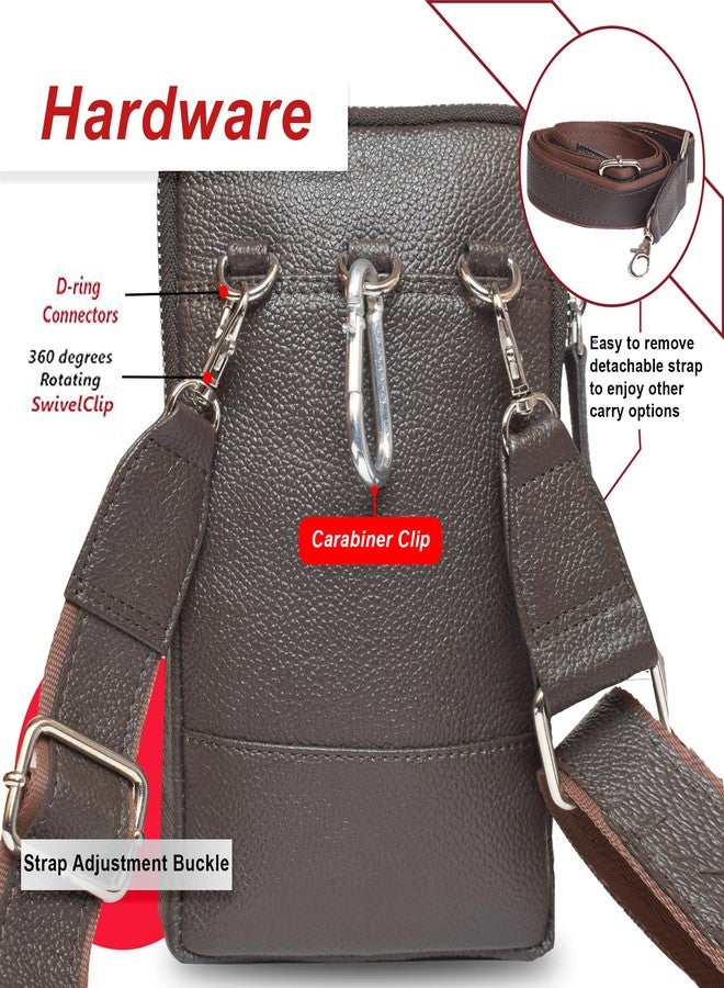 ABYS حافظة جواز سفر من الجلد الطبيعي من ABYS للرجال والنساء - حقيبة عمودية بنية اللون تُستخدم أيضًا كحقيبة خصر - Image 5