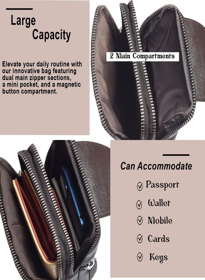 ABYS حافظة جواز سفر من الجلد الطبيعي من ABYS للرجال والنساء - حقيبة عمودية بنية اللون تُستخدم أيضًا كحقيبة خصر - Image 4