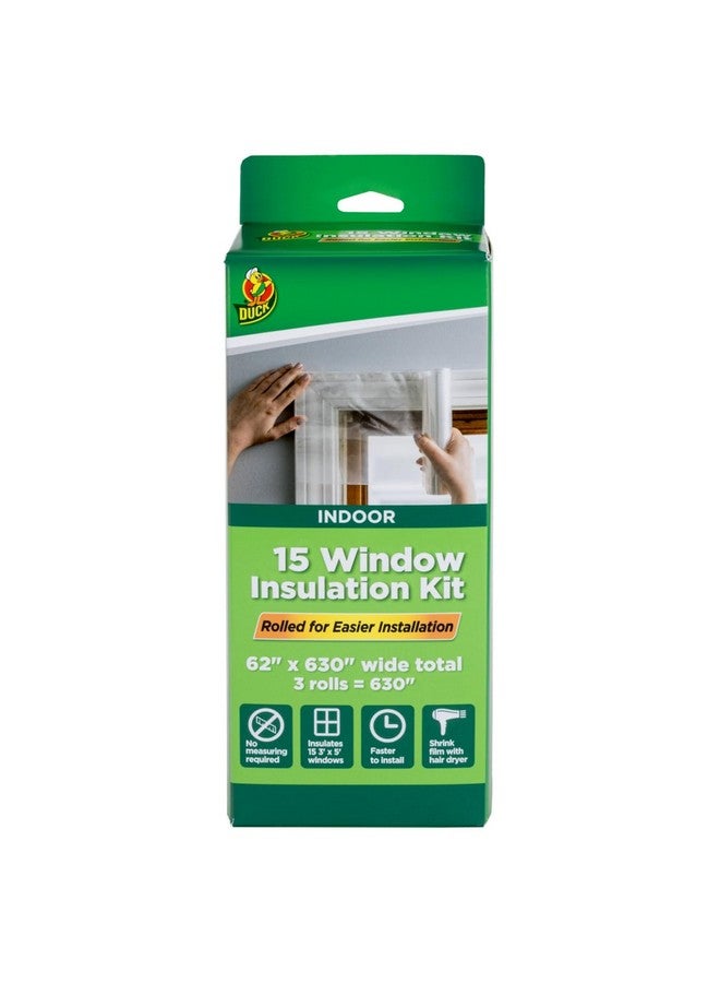 Duck Duck Brand Winter Window Insulation Kit - Window Seal Rolled Shrink Film Covers Up to 15 3’ x 5’ Windows - Window Tape Included - Easy Indoor Installation - Clear - 15-Pack (288069) - Image 1