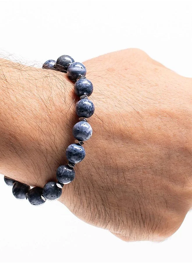 CHRYSOSTOMOS Handmade Beaded Bracelet for Men with Light Blue Agate and Hematite Grommet