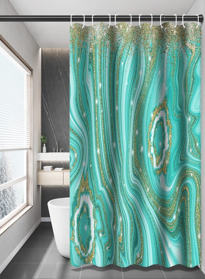 Umpoo Turquoise Marble Shower Curtain 72x72 Inch Abstract Gold Quicksand Glitter Modern Artistic Luxury Home Decorative Polyester Waterproof Fabric Bathroom Shower Curtain Sets with Hooks - Image 1
