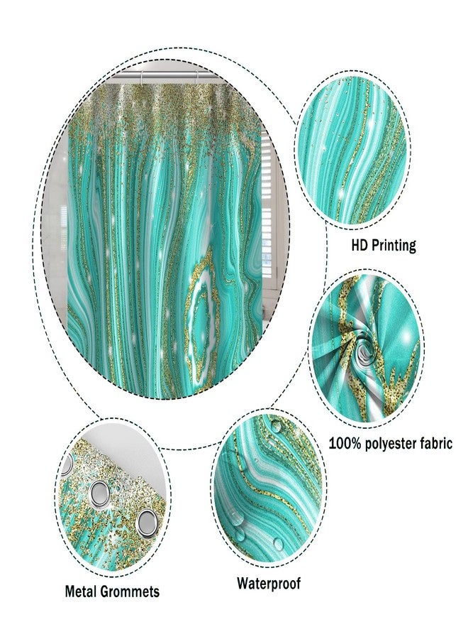 Umpoo Turquoise Marble Shower Curtain 72x72 Inch Abstract Gold Quicksand Glitter Modern Artistic Luxury Home Decorative Polyester Waterproof Fabric Bathroom Shower Curtain Sets with Hooks - Image 5