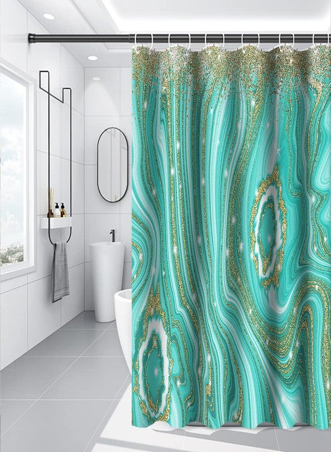 Umpoo Turquoise Marble Shower Curtain 72x72 Inch Abstract Gold Quicksand Glitter Modern Artistic Luxury Home Decorative Polyester Waterproof Fabric Bathroom Shower Curtain Sets with Hooks - Image 3