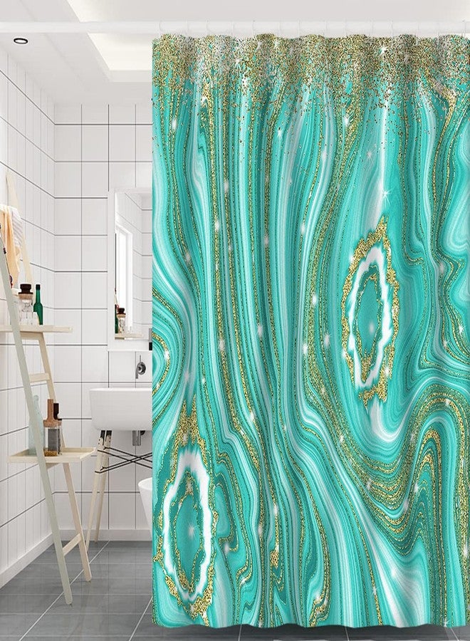 Umpoo Turquoise Marble Shower Curtain 72x72 Inch Abstract Gold Quicksand Glitter Modern Artistic Luxury Home Decorative Polyester Waterproof Fabric Bathroom Shower Curtain Sets with Hooks - Image 4