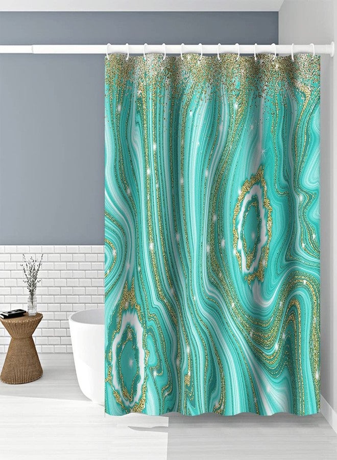 Umpoo Turquoise Marble Shower Curtain 72x72 Inch Abstract Gold Quicksand Glitter Modern Artistic Luxury Home Decorative Polyester Waterproof Fabric Bathroom Shower Curtain Sets with Hooks - Image 2