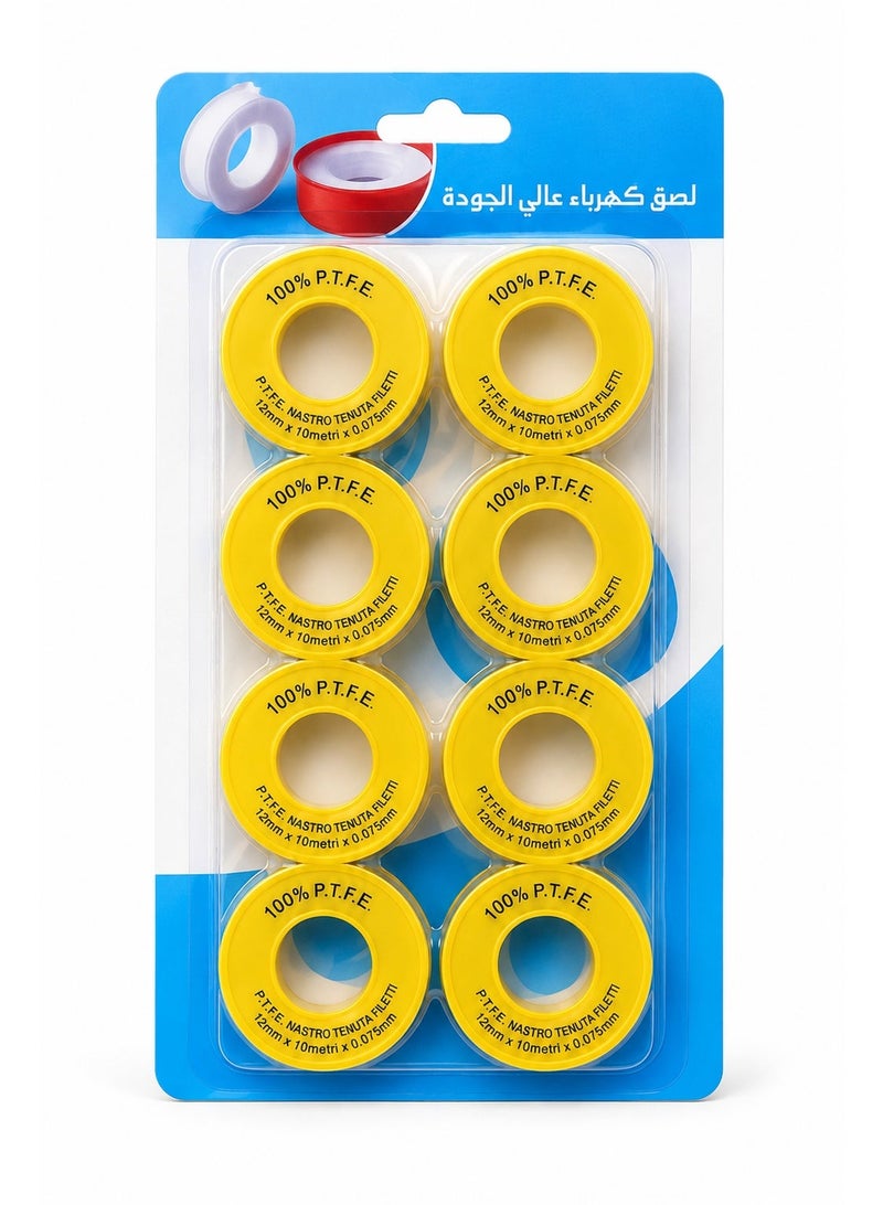 PTFE Thread Seal Tape 8 Rolls – 12mm x 10m Plumbing Tape for Pipe Threads, Faucet Fittings, Shower Hose, Water Connections & Leak-Free Sealing - Image 1