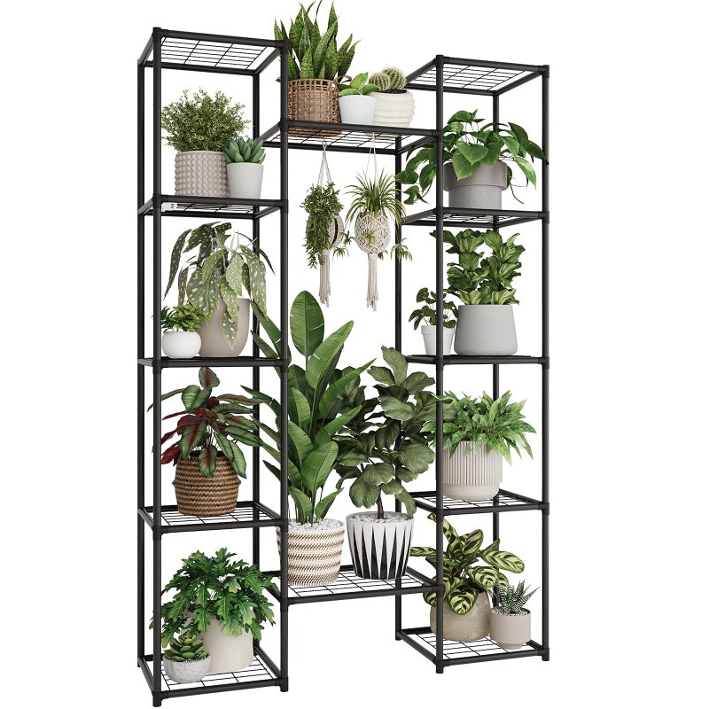 GENTINGBRO Metal Plant Stand Outdoor 62.2" Tall Plant Shelf for Plants 12 Pots Large Plant Sheves for Indoor Plants Living Room Heavy Duty Rack Garden Balcony Patio Hanging Planter - Image 1