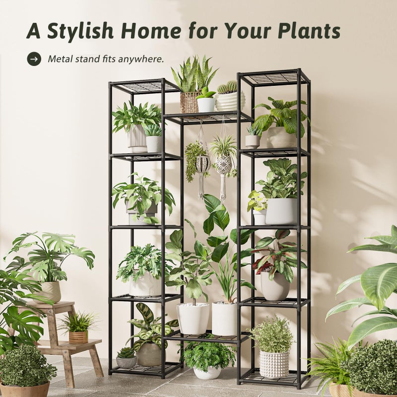 GENTINGBRO Metal Plant Stand Outdoor 62.2" Tall Plant Shelf for Plants 12 Pots Large Plant Sheves for Indoor Plants Living Room Heavy Duty Rack Garden Balcony Patio Hanging Planter - Image 5
