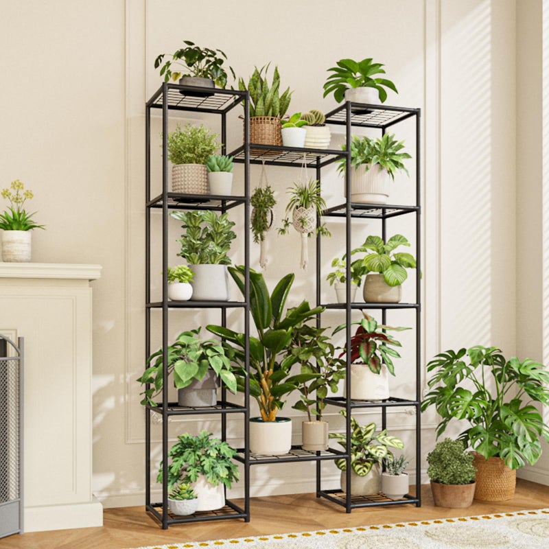 GENTINGBRO Metal Plant Stand Outdoor 62.2" Tall Plant Shelf for Plants 12 Pots Large Plant Sheves for Indoor Plants Living Room Heavy Duty Rack Garden Balcony Patio Hanging Planter - Image 4