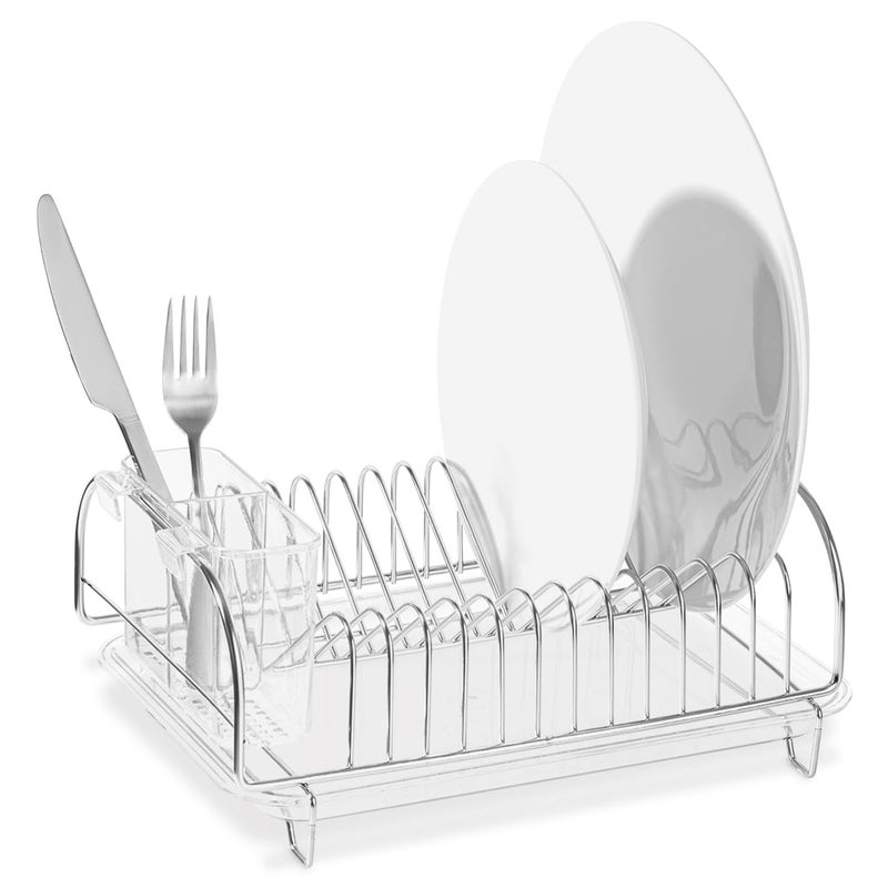 Better Houseware Better Houseware Stainless Steel Dish Drainer with Clear Plastic Tray and Cutlery Holder Compact SpaceSaving  Holds up to 12 Plates 