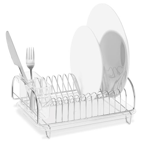 Better Houseware Stainless Steel Dish Drainer with Clear Plastic Tray and Cutlery Holder Compact SpaceSaving  Holds Up to 12 Plates - Image 1