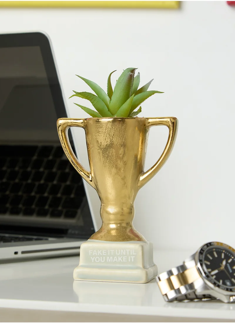 Typo Space Tiny Shaped Planter Trophy Fake It