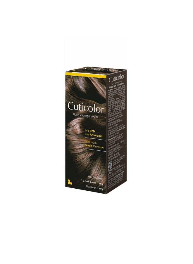 Cuticolor - Permanent Hair Color Cream|#1 Dr Prescribed|Suitable For Sensitive Skin|Eco Mechanism To Preserve Scalp Health|No Ammonia|No Ppd|Enriched With Portulaca & Boseivela Extract - Dark Brown(60G) - Image 1