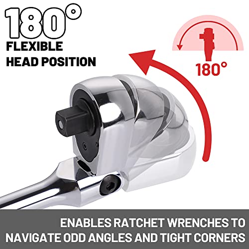 UYECOVE 1/2 3/8 1/4 Inch Drive Ratchet Set, 4Pcs Flex Head Ratchet Set, 72 Tooth Quick Release Flexible Swivel Head Socket Ratchet Wrench Set - Image 4