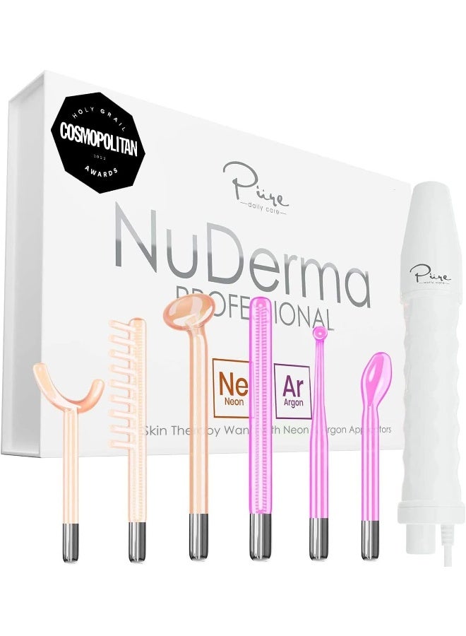 Pure Daily Care Nuderma Professional Skin Therapy Wand - Portable Handheld High Frequency Skin Therapy Machine With 6 Neon & Argon Wands - Acne Treatment - Skin Tightening - Wrinkle Reducing – Facial Skin Lifter  - Image 1