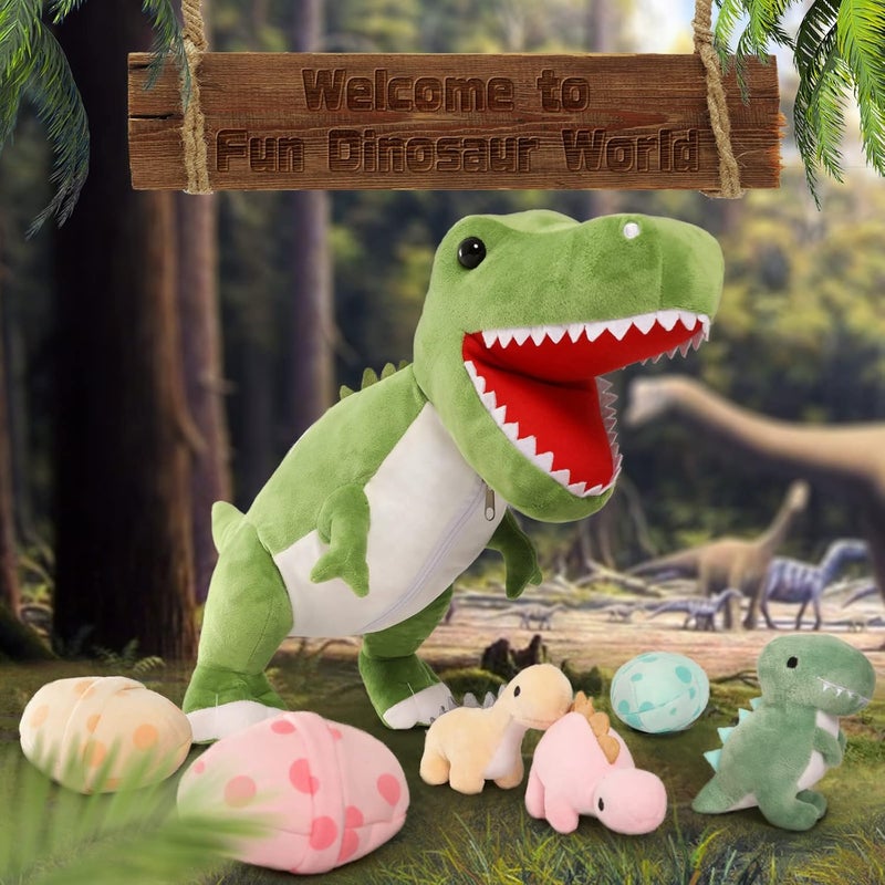 MorisMos Dinosaur Stuffed Animal with Babies,23.6'' Big T-Rex Mommy Stuffed Dinosaur with 3 Baby Dinosaur Plush Toys, 3 Dinos Eggs,Boy Girl Dinosaur Toys for Kid Birthday Christmas,Green T-rex Toys - Image 2