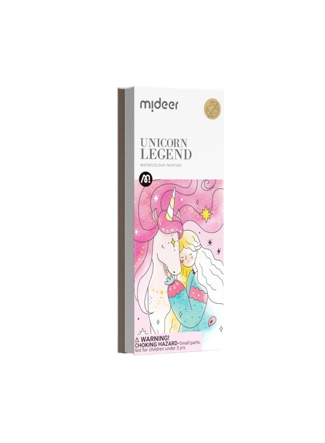 Mideer Watercolor Painting Unicorn Legend – Kids Portable Watercolor Art Set with Story Pages, 6 Paint Colors & Brush, Creative Travel Painting Activity Book for Kids Age 5+ - Image 1