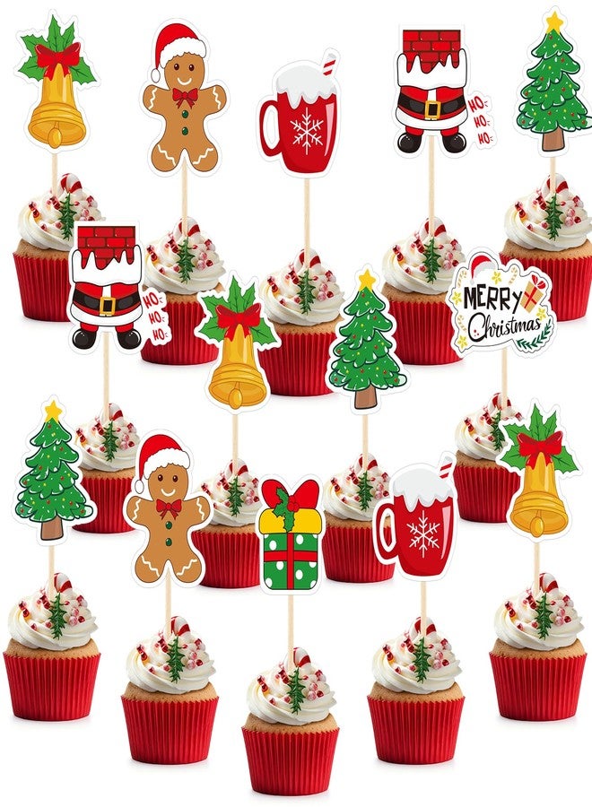 NACHLYNN 70pcs Merry Christmas Cupcake Toppers Holiday Party Fruit Cake Decoration Favors - Image 1