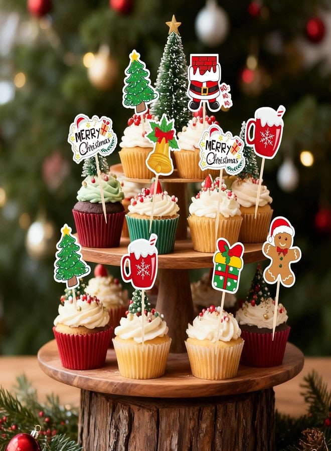 NACHLYNN 70pcs Merry Christmas Cupcake Toppers Holiday Party Fruit Cake Decoration Favors - Image 4